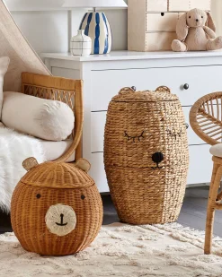 Cesto Em Forma De Urso Em Fibra De Jacinto De Agua Cor Natural Sambur