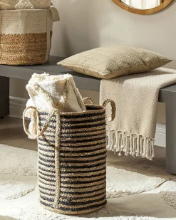 Cesto Em Juta Natural Creme E Preta Jhansi