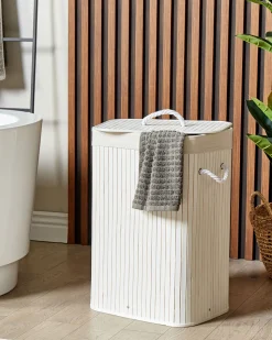 Cesto Em Madeira De Bambu Branca 60 Cm Komari