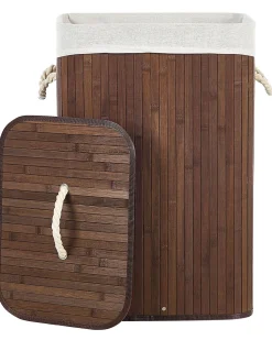 Cesto Em Madeira De Bambu Castanha Escura E Branca 60 Cm Komari