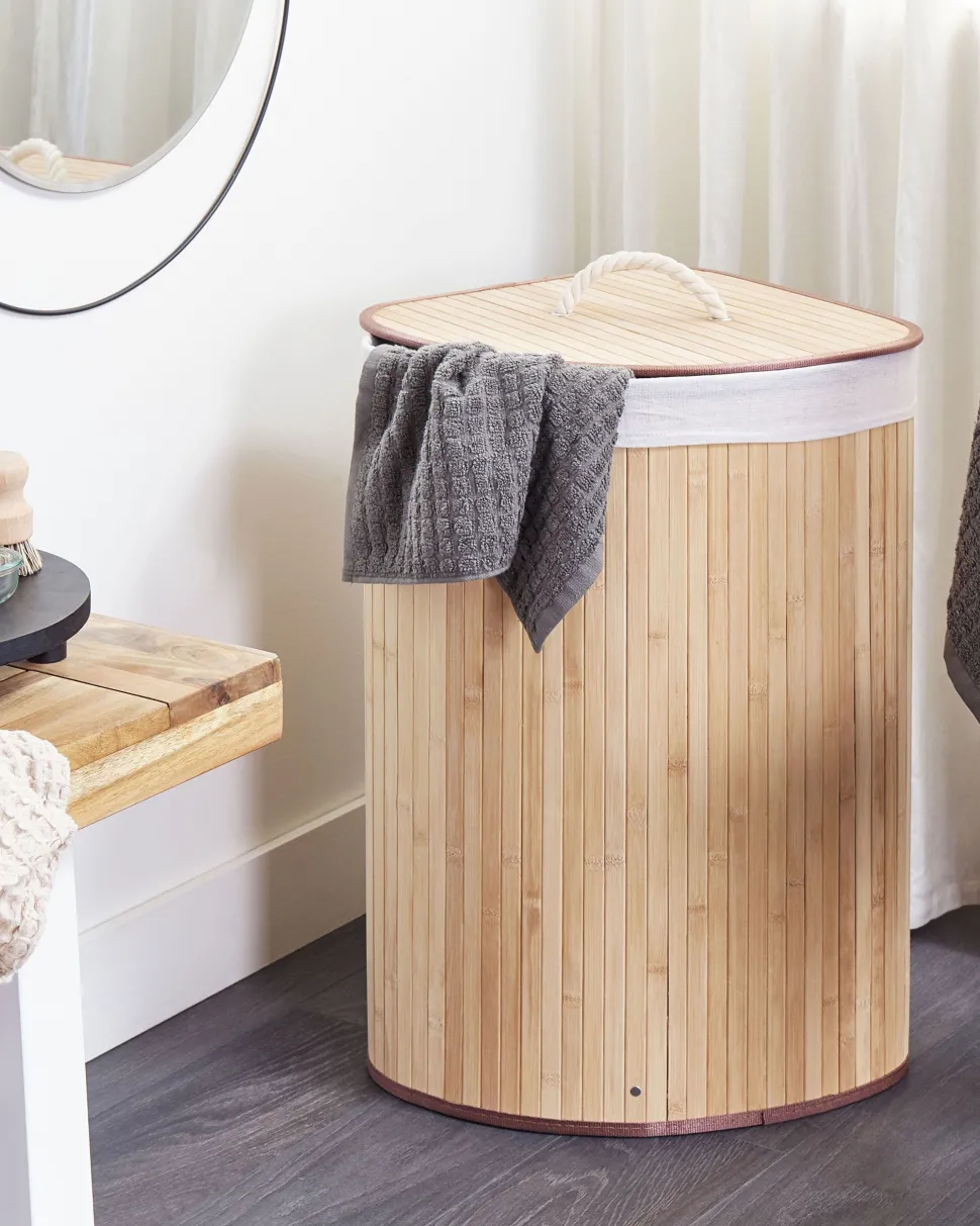 Cesto Em Madeira De Bambu Castanha Clara E Branca 60 Cm Matara