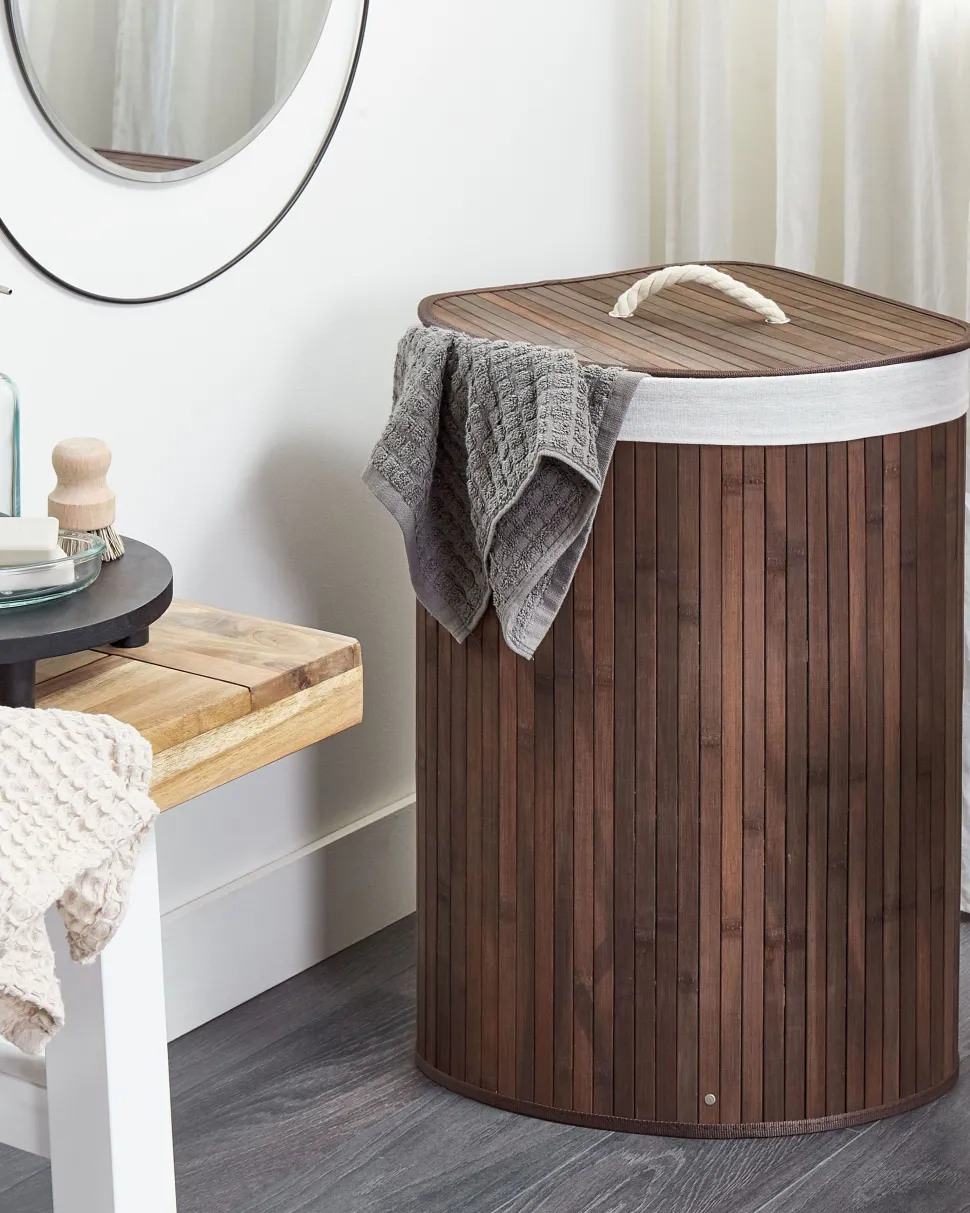 Cesto Em Madeira De Bambu Castanha Escura E Branca 60 Cm Matara