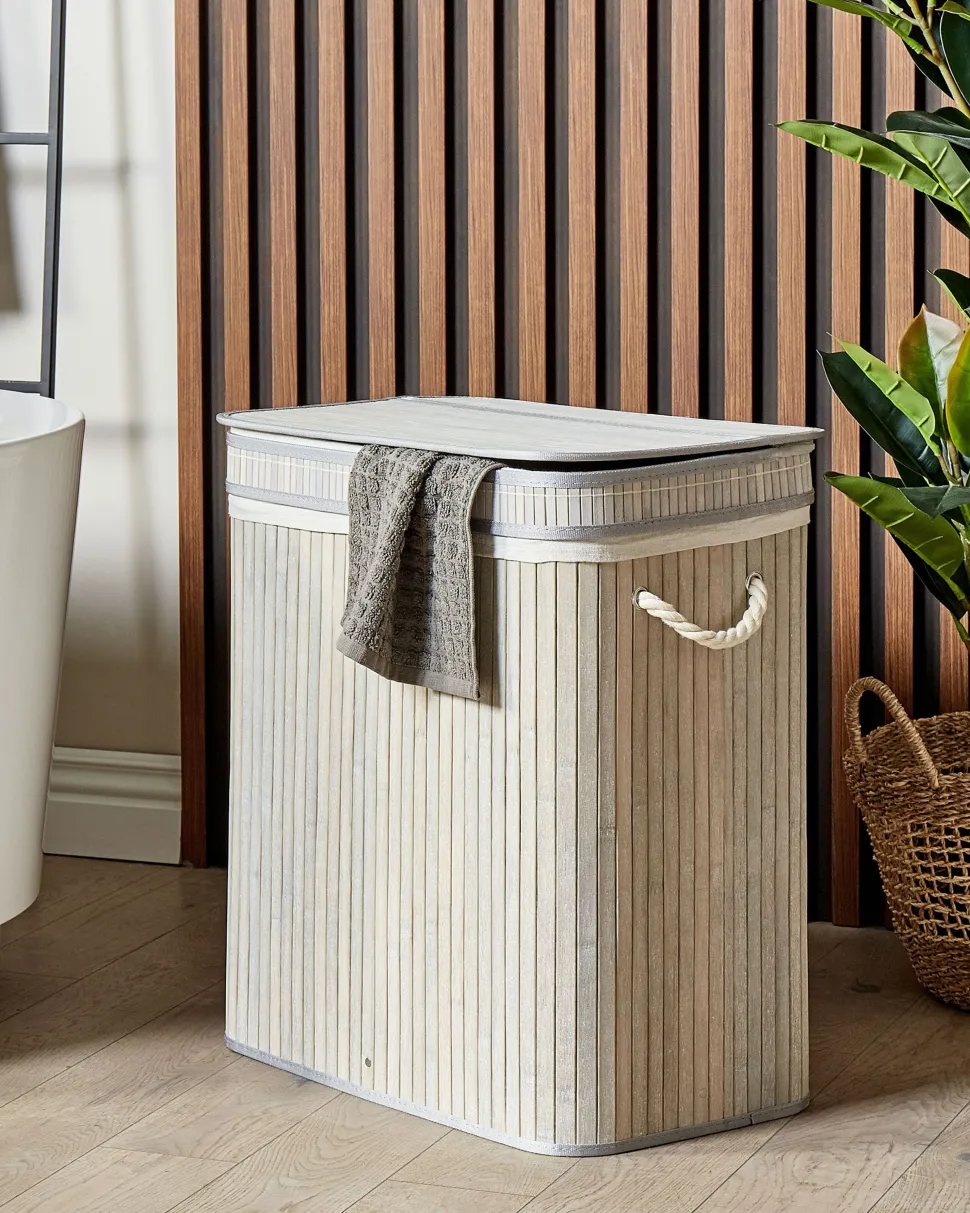 Cesto Em Madeira De Bambu Cinzenta 60 Cm Kalthota