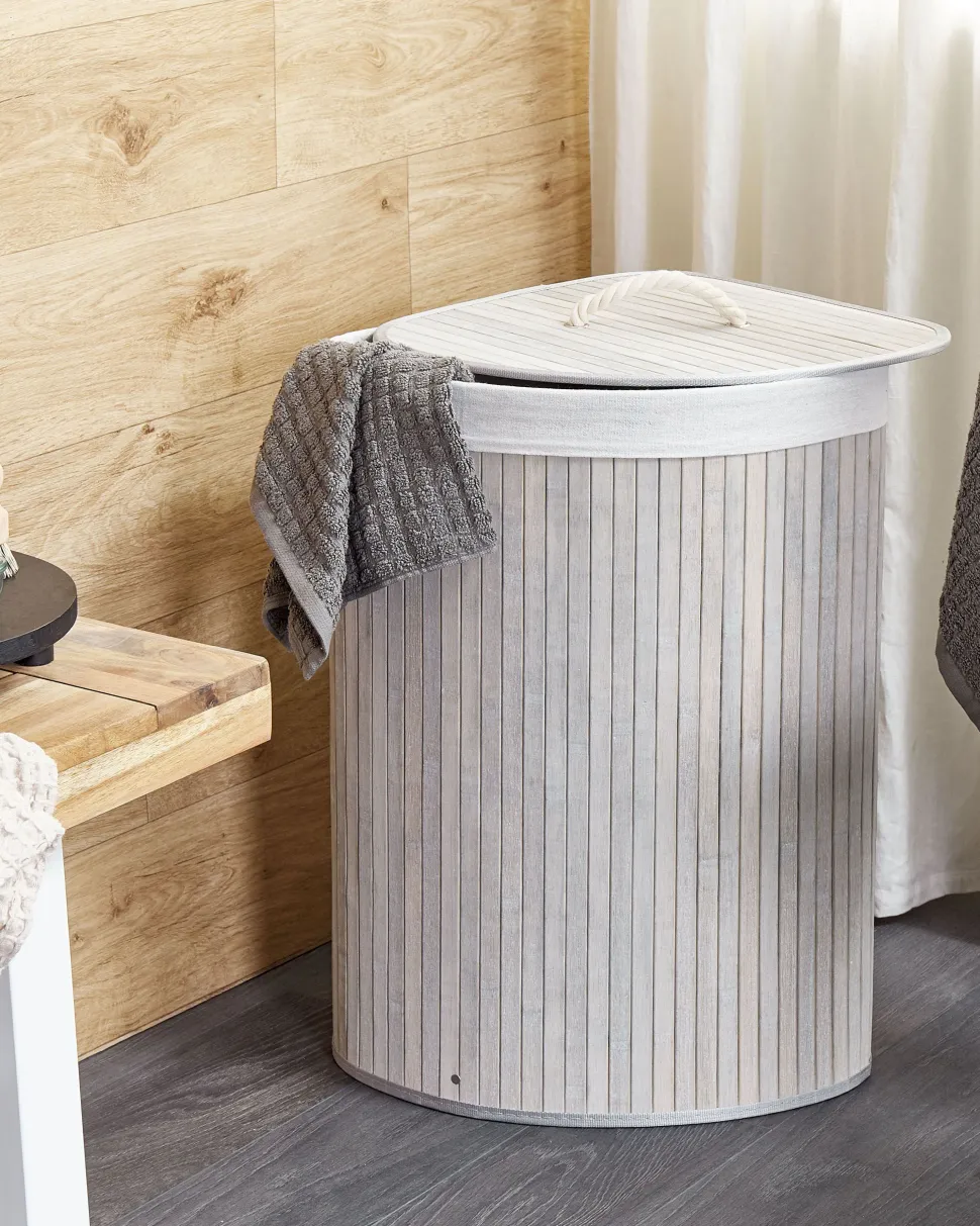 Cesto Em Madeira De Bambu Cinzenta Clara E Branca 60 Cm Matara