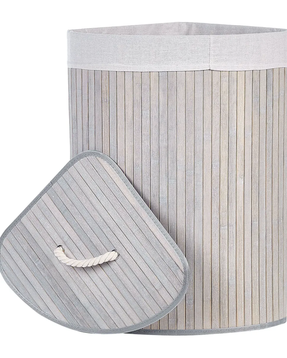 Cesto Em Madeira De Bambu Cinzenta Clara E Branca 60 Cm Matara