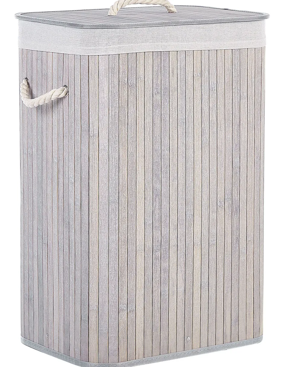 Cesto Em Madeira De Bambu Cinzenta Clara E Branca 60 Cm Komari