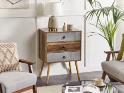 Comoda Com 3 Gavetas Cor De Madeira Escura E Cinzenta Batley