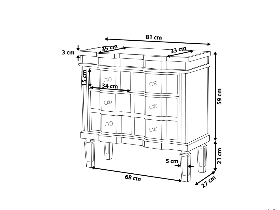 Comoda Com 6 Gavetas Em Efeito Espelhado Mozela