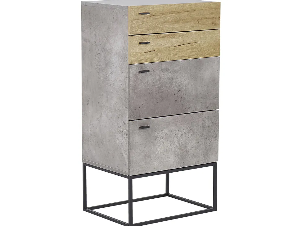 Comoda Com 4 Gavetas Em Efeito De Concreto E Cor De Madeira Clara Acra