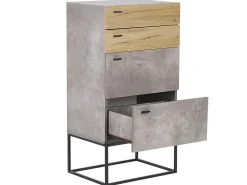 Comoda Com 4 Gavetas Em Efeito De Concreto E Cor De Madeira Clara Acra