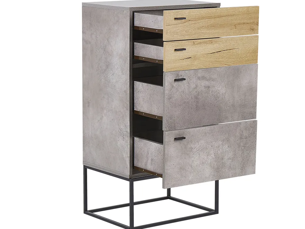 Comoda Com 4 Gavetas Em Efeito De Concreto E Cor De Madeira Clara Acra