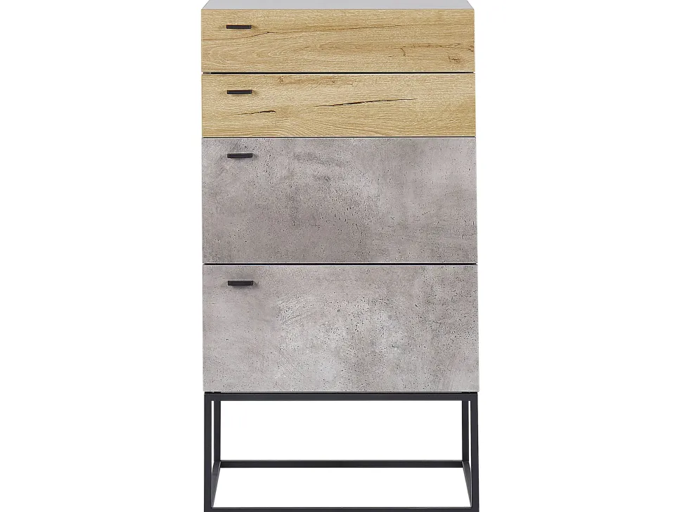 Comoda Com 4 Gavetas Em Efeito De Concreto E Cor De Madeira Clara Acra