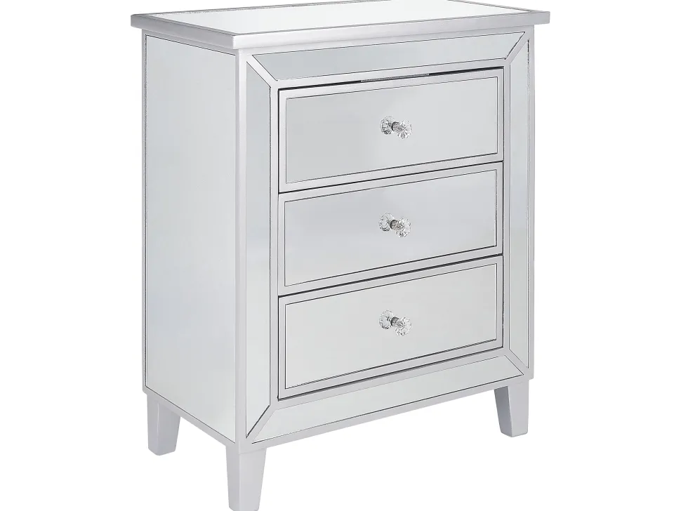 Comoda Com 3 Gavetas Em Efeito Espelhado Prateado Breves