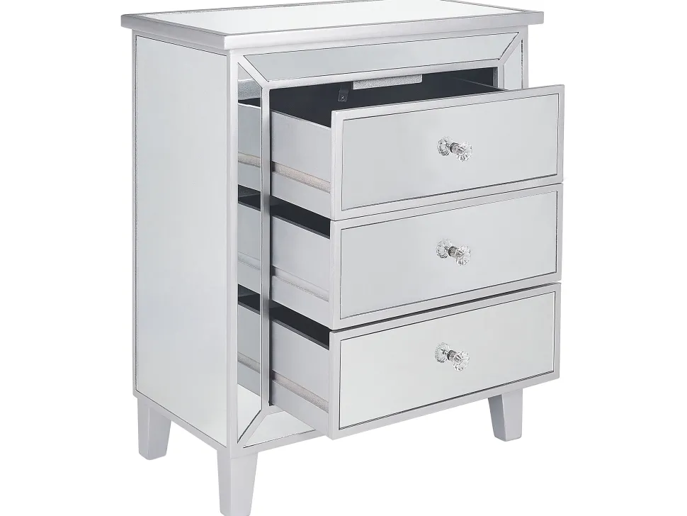 Comoda Com 3 Gavetas Em Efeito Espelhado Prateado Breves