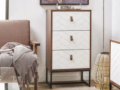 Comoda Com 3 Gavetas Em Madeira Escura E Branca Nueva