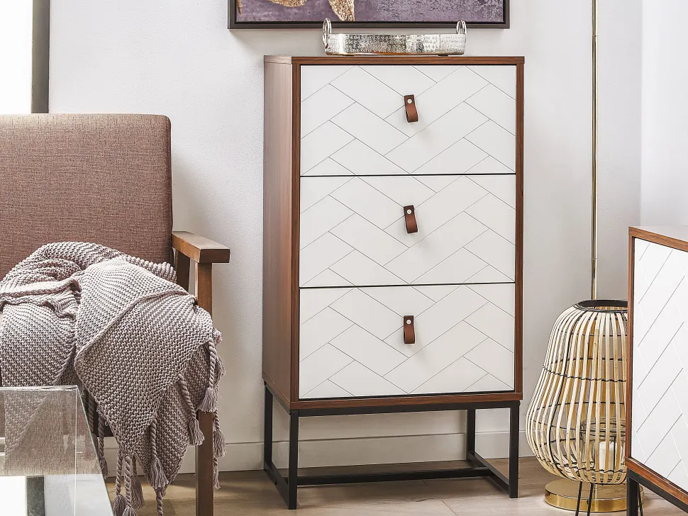 Comoda Com 3 Gavetas Em Madeira Escura E Branca Nueva