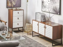 Comoda Com 3 Gavetas Em Madeira Escura E Branca Nueva