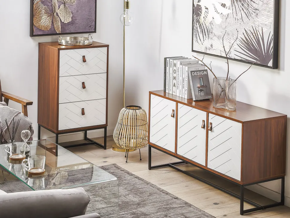 Comoda Com 3 Gavetas Em Madeira Escura E Branca Nueva