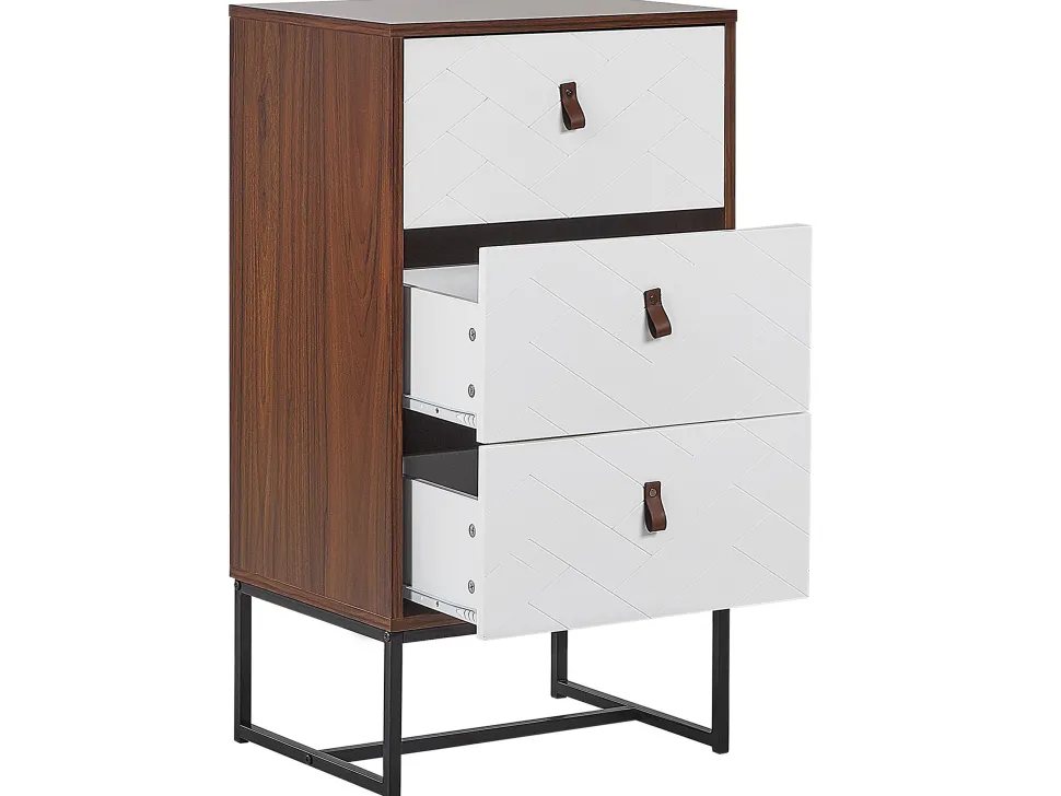 Comoda Com 3 Gavetas Em Madeira Escura E Branca Nueva