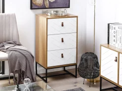 Comoda Com 3 Gavetas Em Madeira Clara E Branca Nueva