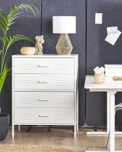 Comoda Com 4 Gavetas Em Metal Branco Enago