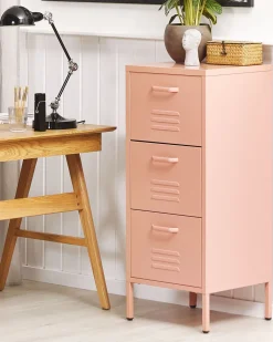 Comoda Com 3 Gavetas Em Metal Rosa Pessego Wostok