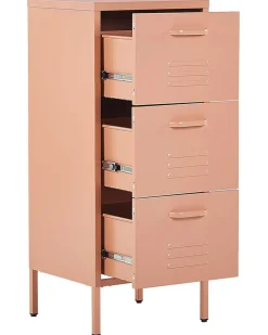 Comoda Com 3 Gavetas Em Metal Rosa Pessego Wostok