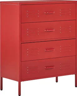 Comoda Com 4 Gavetas Em Metal Vermelho Enago