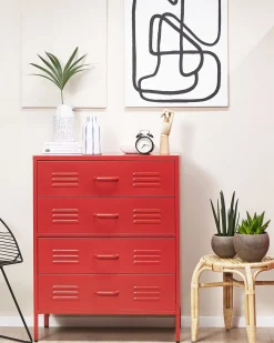 Comoda Com 4 Gavetas Em Metal Vermelho Enago