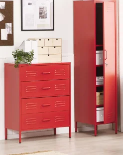 Comoda Com 4 Gavetas Em Metal Vermelho Enago