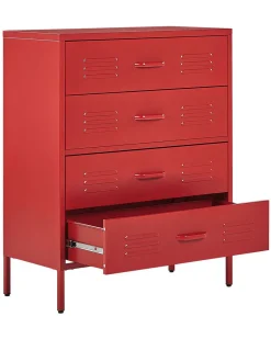 Comoda Com 4 Gavetas Em Metal Vermelho Enago