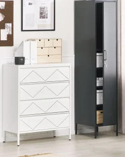 Comoda Com 4 Gavetas Em Metal Branco Matana