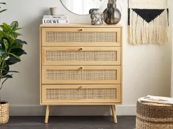 Comoda Com 4 Portas Em Rattan Castanho Claro Perote