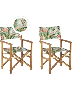 Conjunto 2 Cadeiras De Jardim Madeira Clara E 2 Lonas Cinzentas E Padrao Flamingo Cine