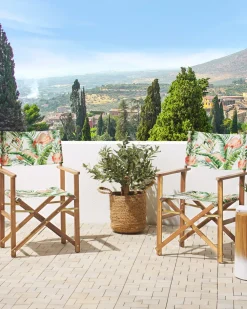 Conjunto 2 Cadeiras De Jardim Madeira Clara E 2 Lonas Cinzentas E Padrao Flamingo Cine