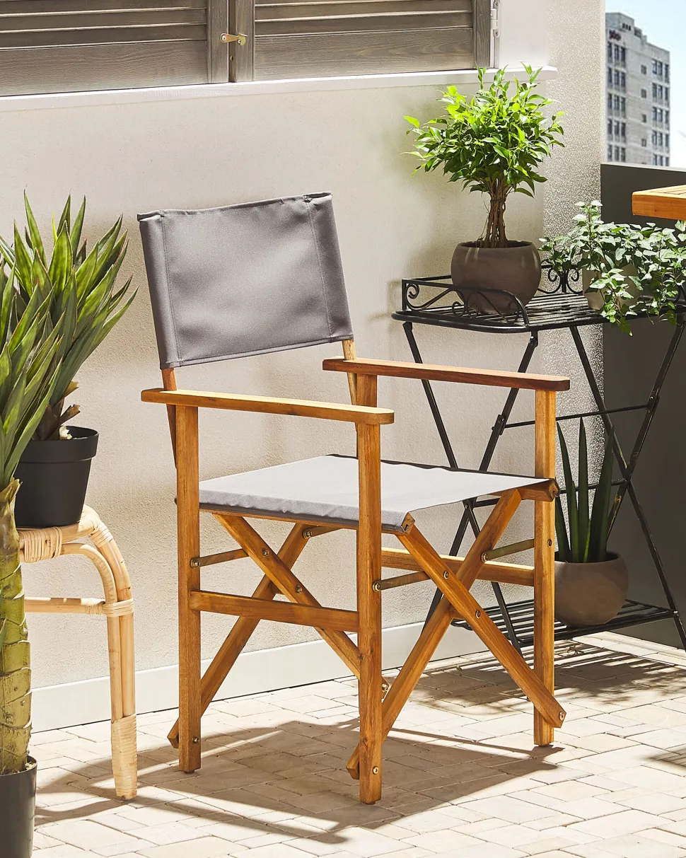 Conjunto 2 Cadeiras De Jardim Madeira Clara E 2 Lonas Cinzentas E Padrao Flamingo Cine