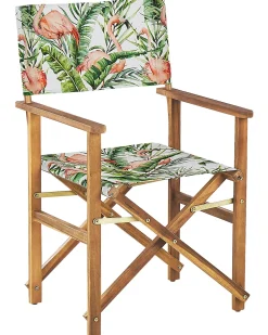 Conjunto 2 Cadeiras De Jardim Madeira Clara E 2 Lonas Cinzentas E Padrao Flamingo Cine