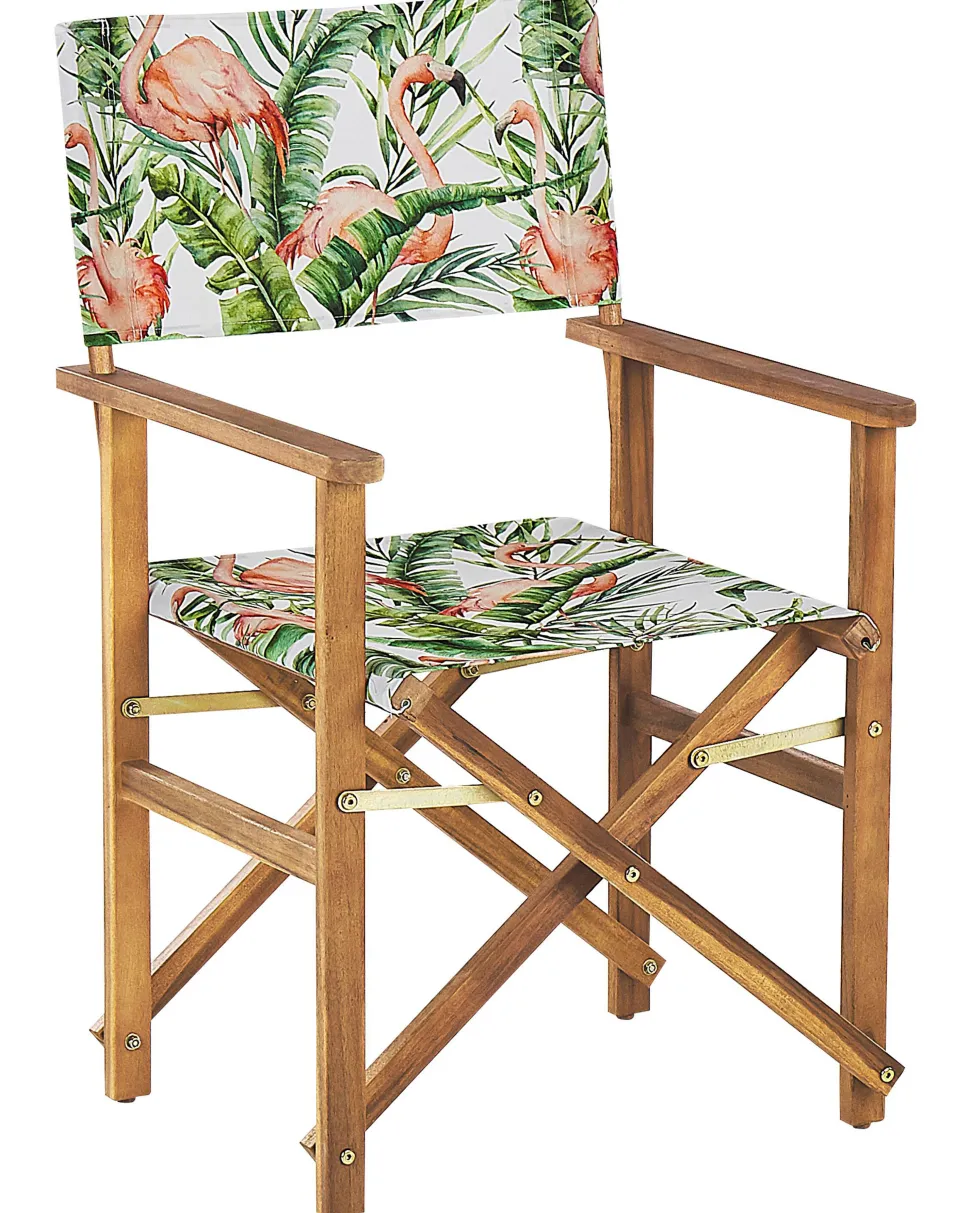 Conjunto 2 Cadeiras De Jardim Madeira Clara E 2 Lonas Cinzentas E Padrao Flamingo Cine