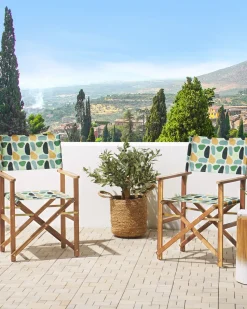 Conjunto 2 Cadeiras De Jardim Madeira Clara E 2 Lonas Cinzentas E Padrao Geometrico Cine