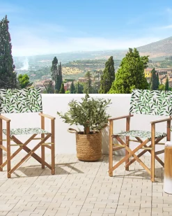 Conjunto 2 Cadeiras Em Madeira Clara E 2 Lonas Cinzentas E Padrao Folhas Cine