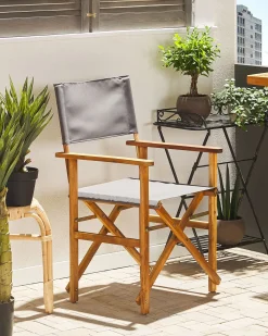 Conjunto 2 Cadeiras Em Madeira Clara E 2 Lonas Cinzentas E Padrao Folhas Cine