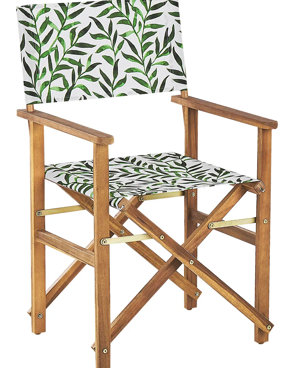 Conjunto 2 Cadeiras Em Madeira Clara E 2 Lonas Cinzentas E Padrao Folhas Cine