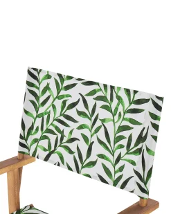 Conjunto 2 Cadeiras Em Madeira Clara E 2 Lonas Cinzentas E Padrao Folhas Cine