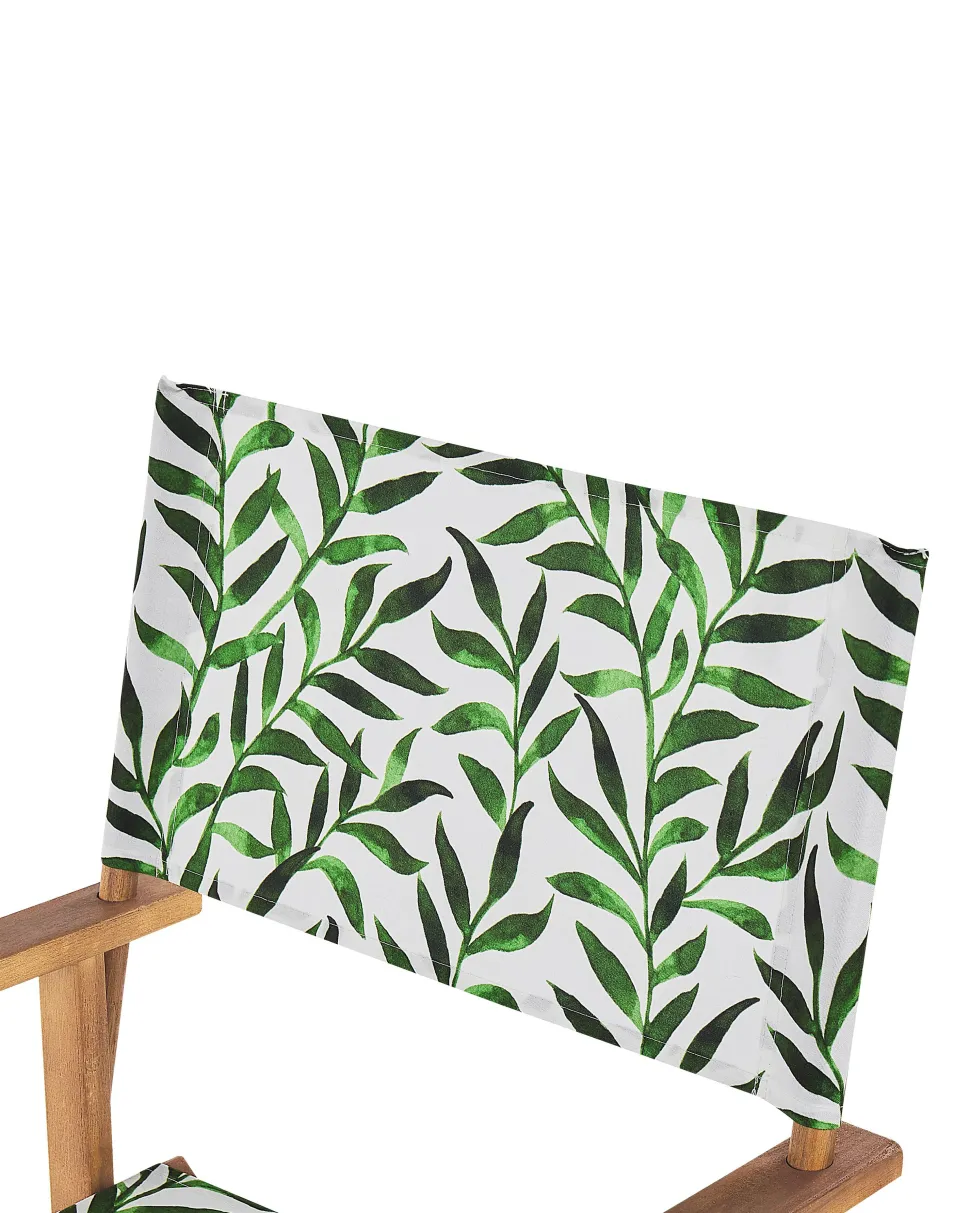 Conjunto 2 Cadeiras Em Madeira Clara E 2 Lonas Cinzentas E Padrao Folhas Cine