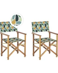 Conjunto 2 Cadeiras Madeira Clara E 2 Lonas Creme E Padrao Geometrico Cine