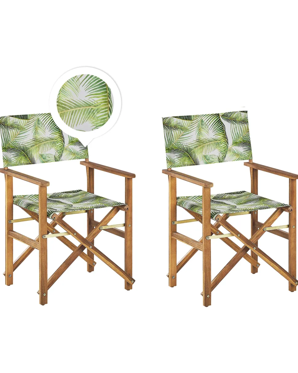 Conjunto 2 Cadeiras Madeira Clara E 2 Lonas Creme E Padrao Palmeiras Cine