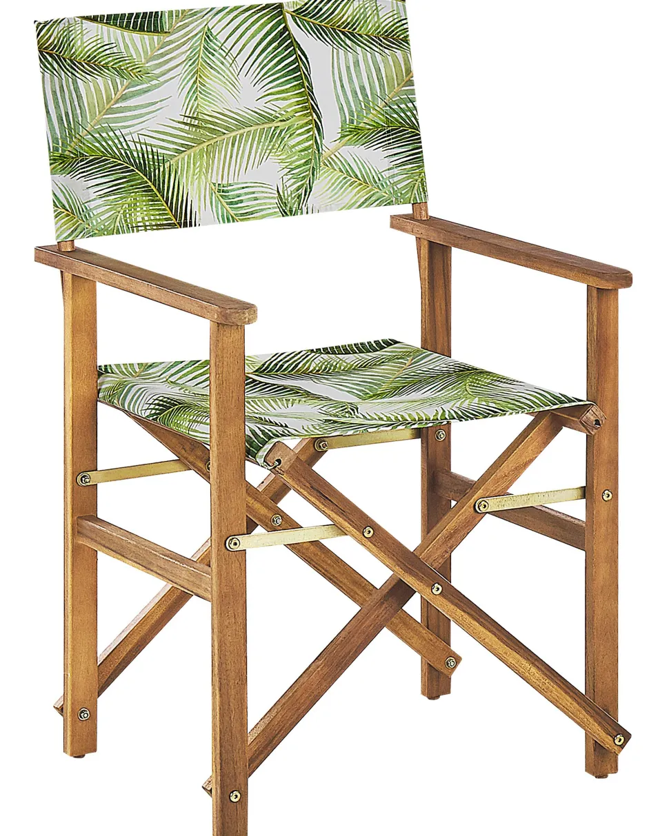 Conjunto 2 Cadeiras Madeira Clara E 2 Lonas Creme E Padrao Palmeiras Cine