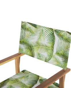 Conjunto 2 Cadeiras Madeira Clara E 2 Lonas Creme E Padrao Palmeiras Cine