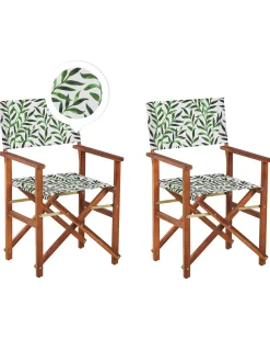 Conjunto 2 Cadeiras Madeira Escura E 2 Lonas Cinzentas E Padrao De Folhas Cine