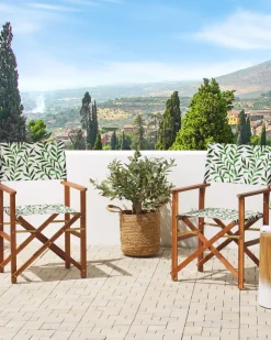 Conjunto 2 Cadeiras Madeira Escura E 2 Lonas Cinzentas E Padrao De Folhas Cine